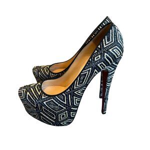 Christian Louboutin Daffodile Platform Pumps Heels Panama Geometrico Size 39